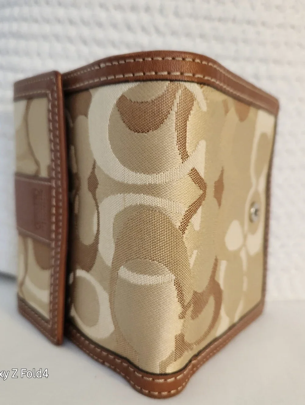 Coach Tan and Brown Signature Fold Wallet